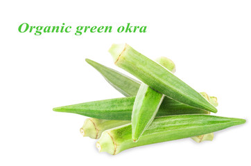 Organic green okra on white background