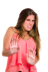 Disgunting and unpleasant. Hispanic young woman. Expression series