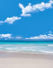 Fototapeta na wymiar Turquoise waters and gentle waves of a white sand Caribbean beac