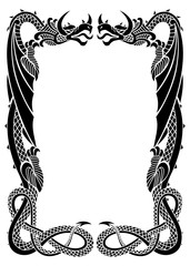 Dragons frame ornament isolated on white background in the propo