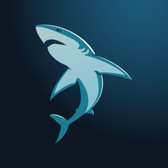 Great white shark sign logo on blue background