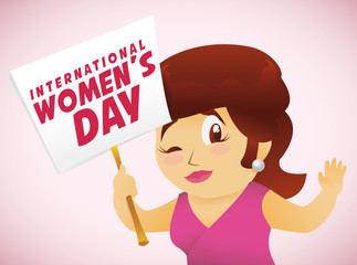 Woman Marching with a Women's Day Sign, Vector Illustration