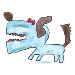 Blue dog cartoon watercolor isolated