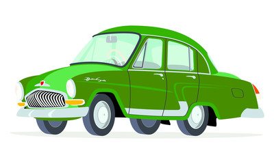 Caricatura GAZ Volga M21 verde vista frontal y lateral