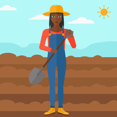 Farmer on the field with shovel.