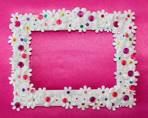 hot pink satin with white flowers and rhinestones,great for girls birthday invitations,thank you notes,stationary