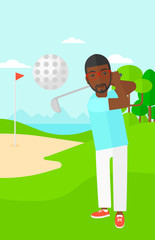Golf player hitting the ball.