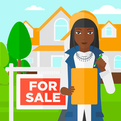 Real estate agent signing contract.