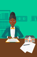 Real estate agent signing contract.