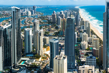 Aerial of Surfers Paradise city and beach, Gold Coast, Australia