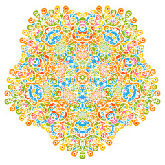 Dekoratives Vektor Element - buntes, florales und abstraktes Mandala Muster, isoliert auf weißem Hintergrund.
Colorful Abstract Decorative Pattern - Ornate Motif with Design Elements - Backgrounds.
