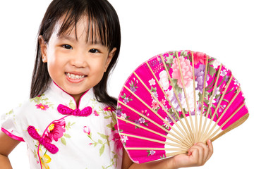 Asian Little Chinese Girl Holding Oriental Fan