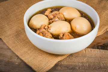 stewed eggs or eggs in brown sauce by Thai food and spices