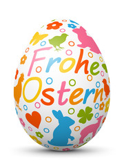Frohe Ostern - 3D Vektor Osterei mit fröhlichen Ostersymbolen. Farbig und bunte Zeichen und Symbole. Ostern, bemaltes Ei.
Colored 3D Vector Easter Egg with Holiday Season Symbols. 