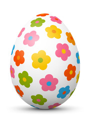 3D Vektor Osterei mit fr&ouml;hlichen Ostersymbolen. Farbig und bunte Zeichen und Symbole. Ostern, bemaltes Ei.
Colored 3D Vector Easter Egg with Holiday Season Symbols. Isolated on White Background.