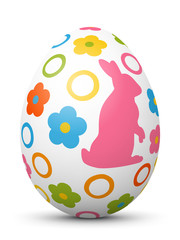3D Vektor Osterei mit fröhlichen Ostersymbolen. Farbig und bunte Zeichen und Symbole. Ostern, bemaltes Ei.
Colored 3D Vector Easter Egg with Holiday Season Symbols. Isolated on White Background.