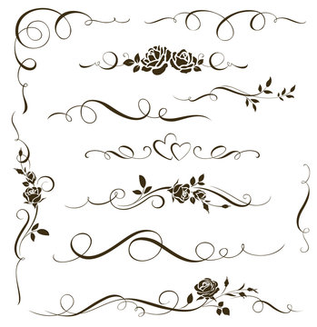 Set of floral calligraphic elements