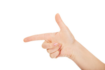 Woman's two finger like a gun