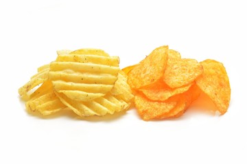 Potato chips on white background