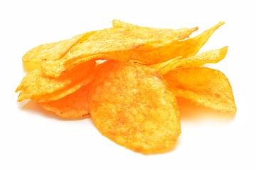 Fototapeta na wymiar Potato chips on white background