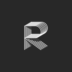 Isometric letter R logo mockup, modern monogram linear initial emblem, geometric shape thin line