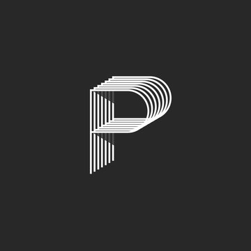 Letter P isometric logo mockup modern monogram, parallel thin lines geometric shape design element, business card emblem template