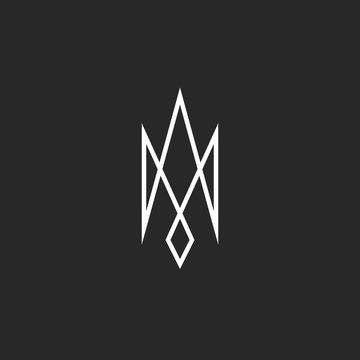 Monogram trident logo mockup, creative abstract modern outline Ukraine emblem, srossing thin line geometric shape
