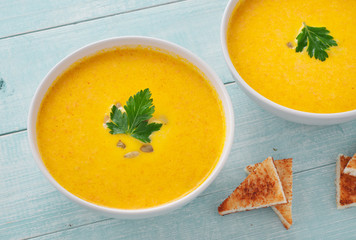 pumpkin soup with parsley leaf