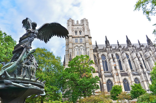 View of the statue outside the Cathedral of Saint John the Divine in New York City.