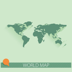 Vector world map background with long shadow and flat design