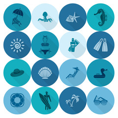 Summer and Beach Simple Flat Icons