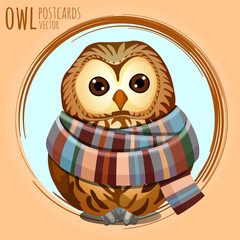 Sad owl in a warm scarf, vector cartoon series 