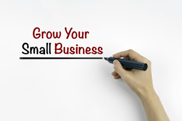 Hand with marker writing: Grow your small business