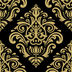 Oriental classic black and golden ornament. Seamless abstract pattern