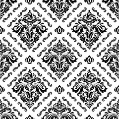 Damask seamless ornament. Traditional pattern. Classic oriental black and white background