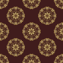 Oriental classic ornament. Seamless abstract brown and golden pattern
