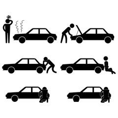 man fixing various car problem icon sign vector symbol pictogram
