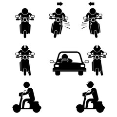 road user with motorcycle and car icon sign vector symbol pictogram