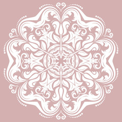 Oriental white pattern with arabesques and floral elements. Traditional classic ornament