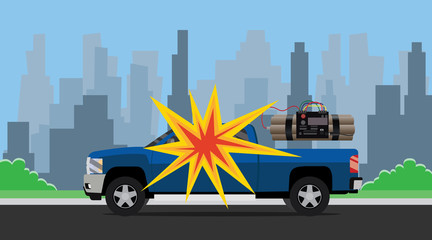 Fototapeta premium bomb car explosion terrorist dynamite suv and city as background