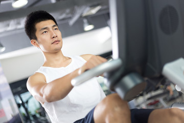 Fototapeta premium young handsome man working out in modern gym