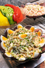 Creamy dressing Pasta salad with boiled eggs