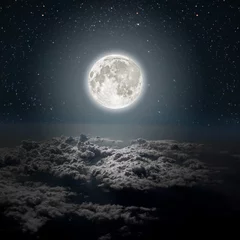 Fototapete Rund Hintergründe Nachthimmel mit Sternen und Mond und Wolken. Holz. Elemente dieses von der NASA bereitgestellten Bildes © vovan