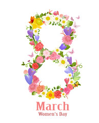 vintage greeting card with spring flowers for congratulation Int