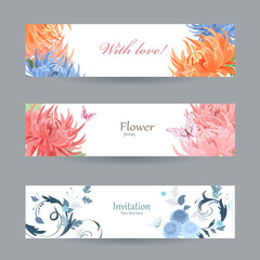 collection horizontal banners with chrysanthemums for your desig