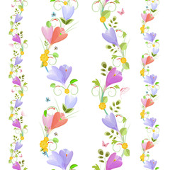 Cute collection of seamless borders with spring flowers for your