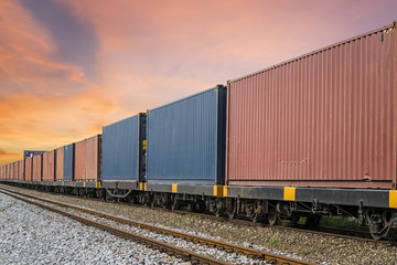 train  with container in shipyard for Logistic Import Export background