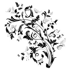 abstract floral pattern with butterflies and bird