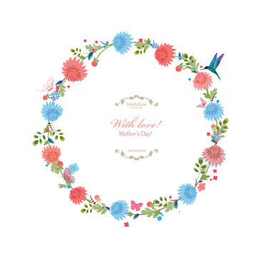 Round floral frame for your design. with love. mother's day