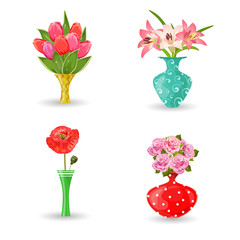 romantic collection of modern vases with flowers for your design